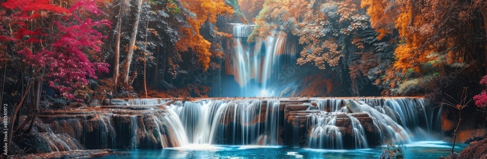 Waterfall Cascading Through an Autumnal Forest Waterfall Cascading Through an Autumnal Forest