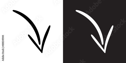 Curved arrow icon vector. Arrow pointer icon sign symbol in trendy flat style. Arrow down vector icon illustration isolated on white and black background