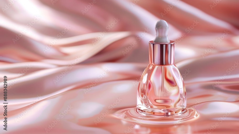 Glass Dropper Bottle on Pink Silk Glass Dropper Bottle on Pink Silk