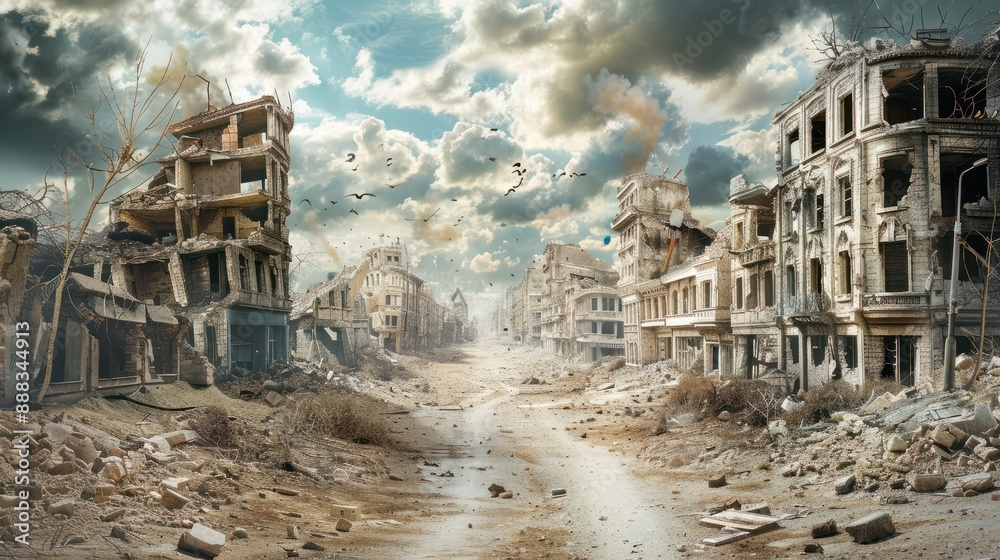 World economic crisis after war. Conceptual illustration World economic crisis after war. Conceptual illustration