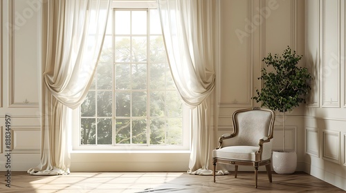 A antique white cloth window with classic living room material