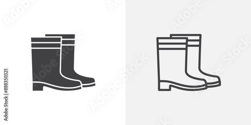 Rubber Boots black vector icon set