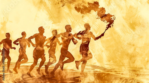 Athletes running with torch in relay race competition