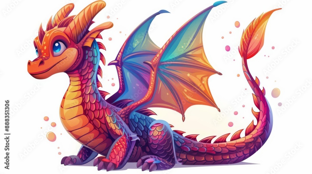 a digital dragon, lucky and cute, art, lively, isolated on white background a digital dragon, lucky and cute, art, lively, isolated on white background