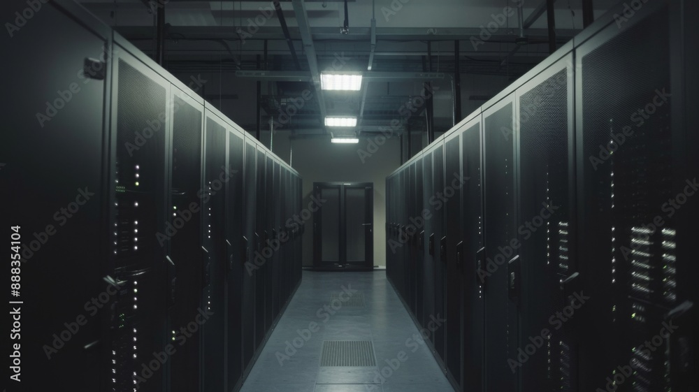 Server Room Interior with Rows of Cabinets. Server Room Interior with Rows of Cabinets.