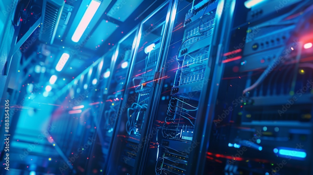Obraz premium Server Room with Neon Lights.