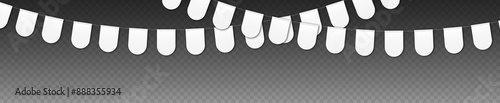 Bunting flags mockup, carnival party flags, festive pennants hanging on a rope. Festival vector decoration.