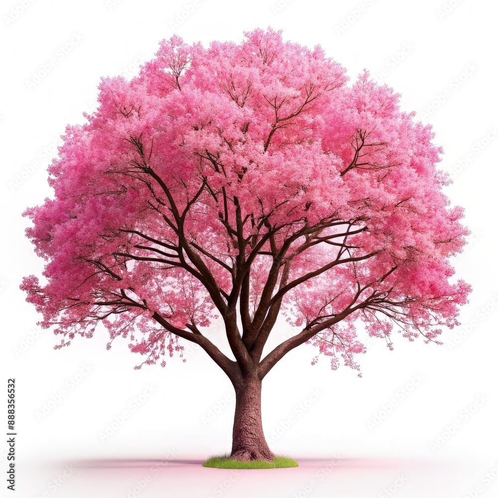 A Pink Blossom Tree In Full Bloom Against A White Background. Generative AI A Pink Blossom Tree In Full Bloom Against A White Background. Generative AI