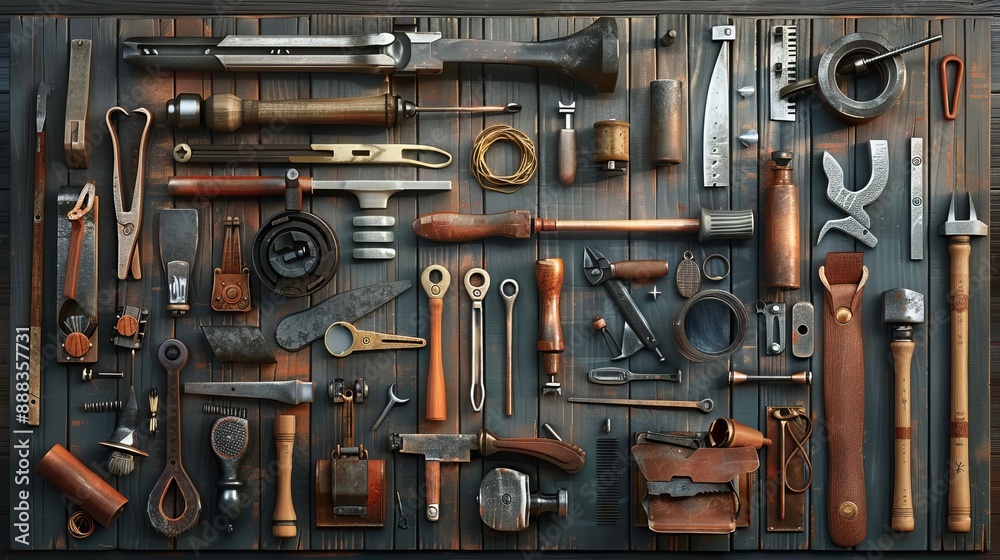 An antique collection of tools is meticulously organized inside a wooden drawer, showcasing a variety of instruments used for manual work, reflecting a time of traditional craftsmanship. An antique collection of tools is meticulously organized inside a wooden drawer, showcasing a variety of instruments used for manual work, reflecting a time of traditional craftsmanship.