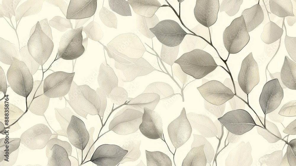 Elegant seamless pattern with watercolor leaves in soft beige and gray tones, perfect for backgrounds or textile designs. Elegant seamless pattern with watercolor leaves in soft beige and gray tones, perfect for backgrounds or textile designs.