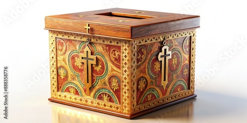 Ornate Wooden Donation Box With Crosses for Orthodox Faith. Generative AI