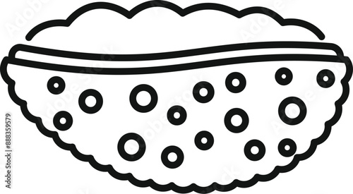Simple line drawing of a pitaya cut in half revealing its pulp and seeds