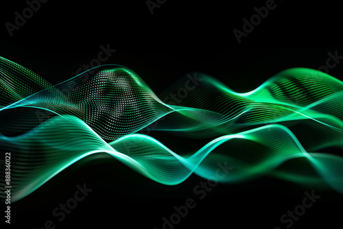  a dark background with green wavy lines, flowing pattern, modern aesthetic, symmetrical composition, ambient lighting ..