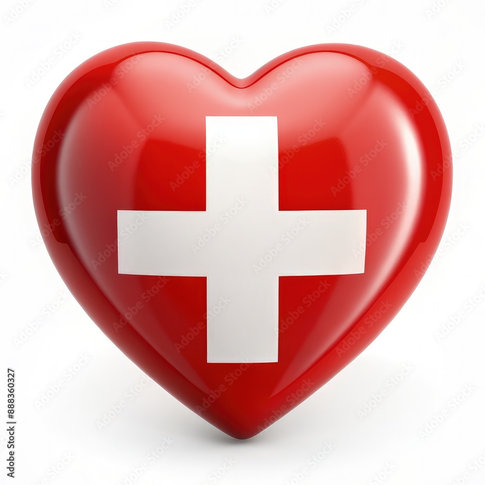 Swiss Flag Heart on White Background. Generative AI Swiss Flag Heart on White Background. Generative AI