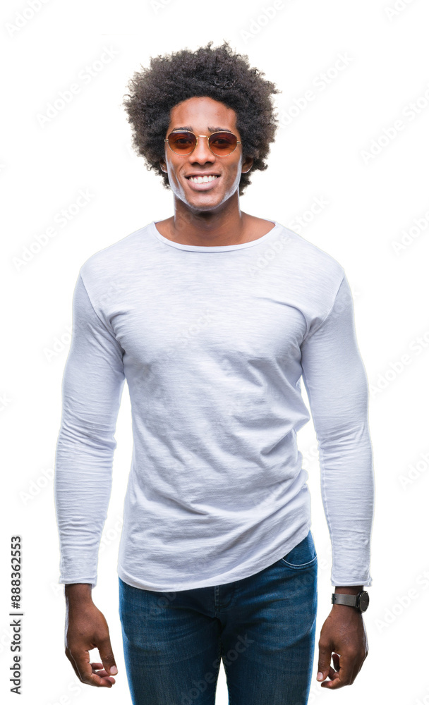 Afro american man wearing sunglasses over isolated background with a happy and cool smile on face. Lucky person. Afro american man wearing sunglasses over isolated background with a happy and cool smile on face. Lucky person.