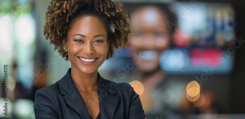 Confident Black Businesswoman Smiling In Office Setting