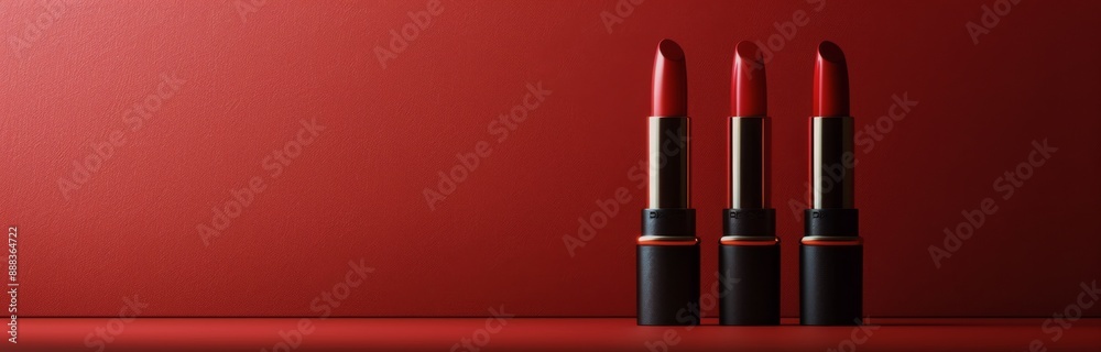 Three Red Lipsticks On A Red Background Three Red Lipsticks On A Red Background