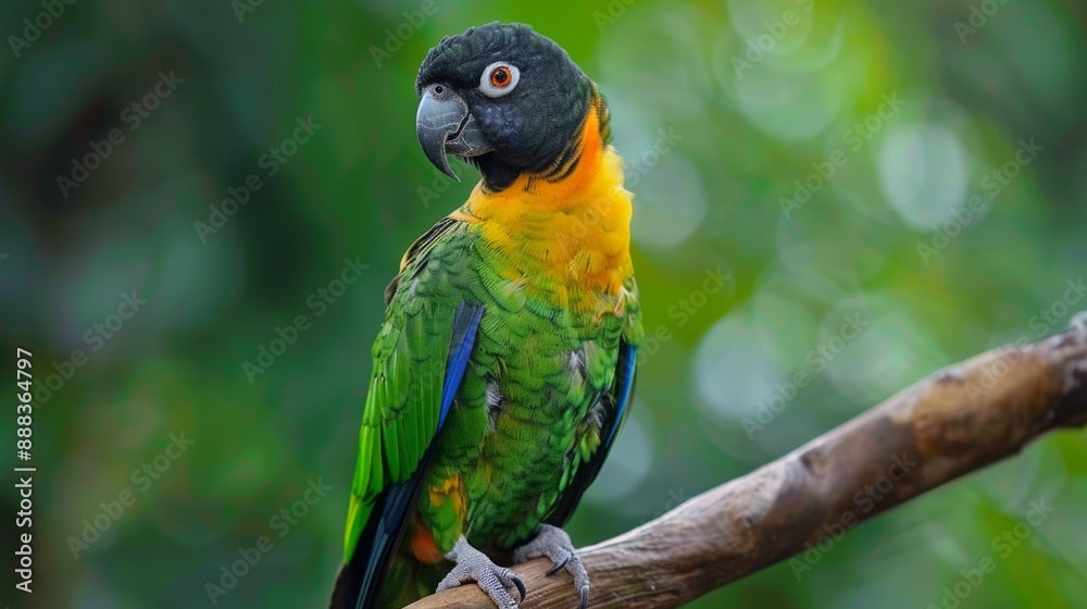 Obraz premium The Black-headed Amazon (Amazona kawalli), also known as the Black-headed Parrot, is a striking and colorful bird native to the Amazon rainforest in Brazil. It features a distinctive black head, 