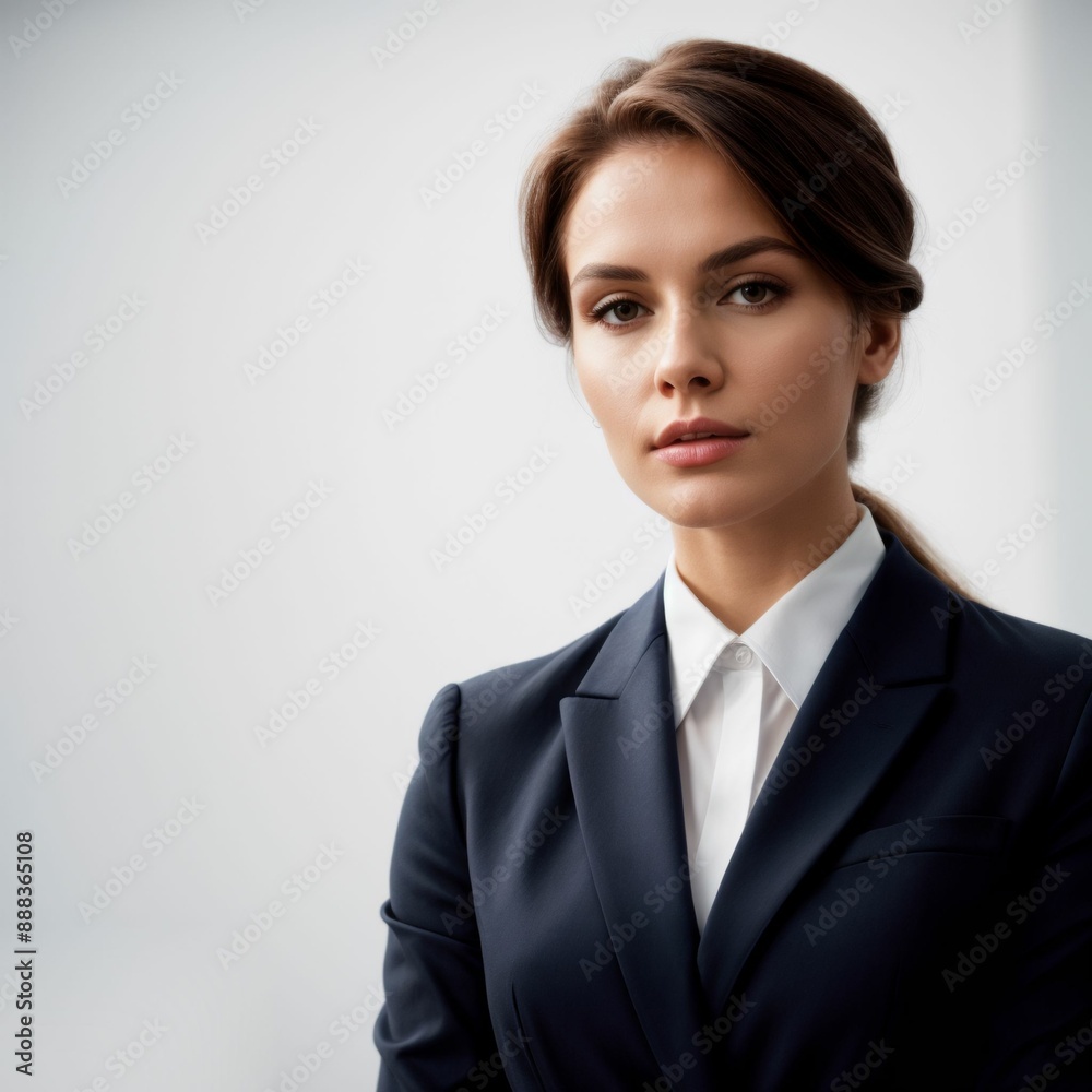A portrait of a woman dressed in business attire. She is standing on a grey background. A portrait of a woman dressed in business attire. She is standing on a grey background.