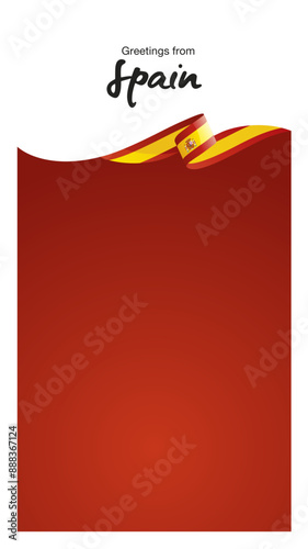Greetings from Spain. Editable Instagram template for Stories and Reels. Social media template second page with Spain flag ribbon and editable frame.ai