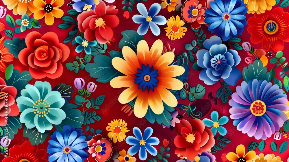 Intricate floral patterns set against a rich, vibrant backdrop, highlighting themes of beauty, complexity, and artistic brilliance depicted through a kaleidoscopic explosion of colors. Intricate floral patterns set against a rich, vibrant backdrop, highlighting themes of beauty, complexity, and artistic brilliance depicted through a kaleidoscopic explosion of colors.