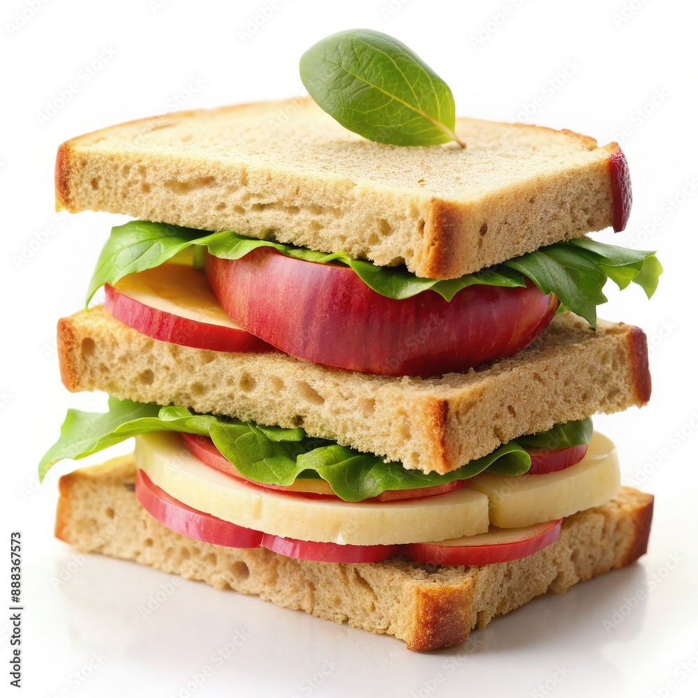 A Fresh Apple and Lettuce Sandwich on White Background. Generative AI A Fresh Apple and Lettuce Sandwich on White Background. Generative AI