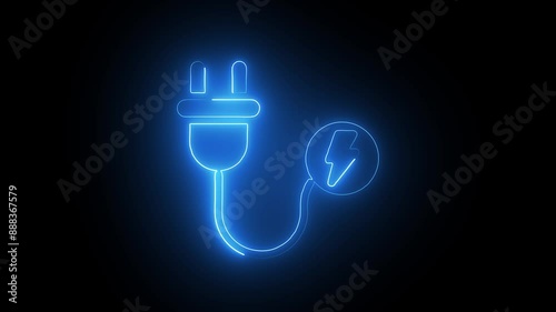 neon power icon animation in black background. neon animation in power icon. photo