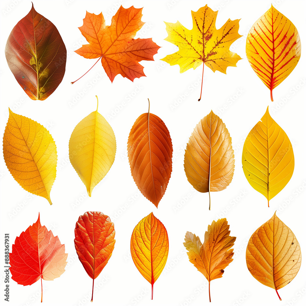 set of autumn leaves isolated on white background