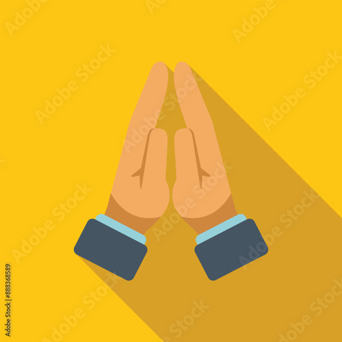 Businessman is praying with his hands together in this flat design illustration