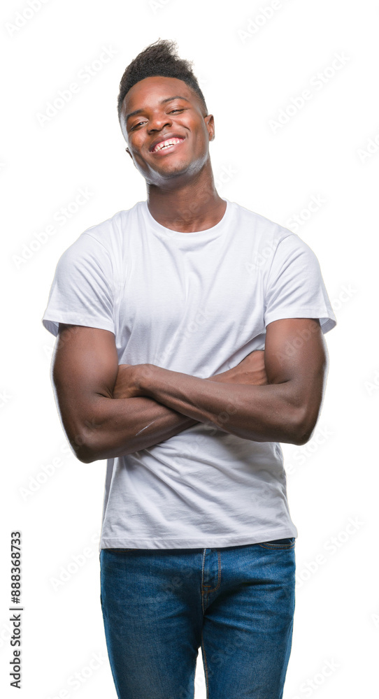 Young african american man over isolated background happy face smiling with crossed arms looking at the camera. Positive person. Young african american man over isolated background happy face smiling with crossed arms looking at the camera. Positive person.