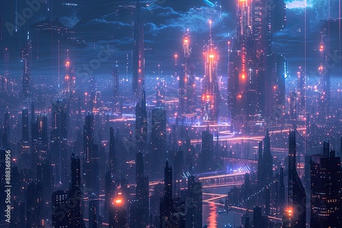 Futuristic neon-lit cityscape, futuristic cityscape with glowing neon signs