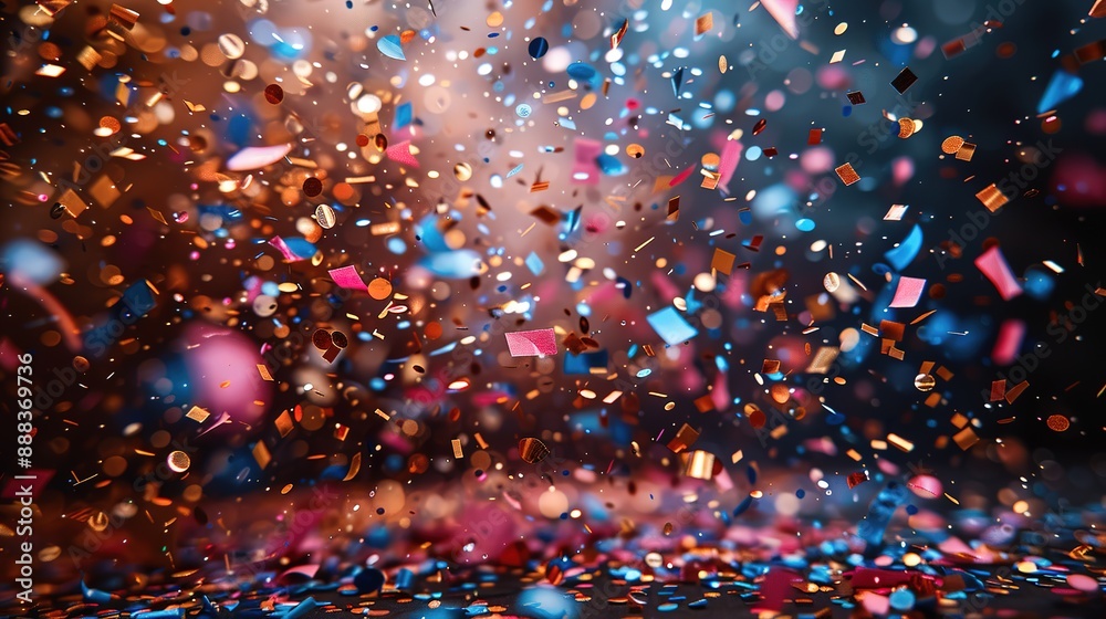 Colored confetti flying on blue background Colored confetti flying on blue background