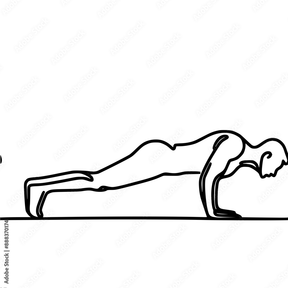 man doing push-ups, demonstration of strength and endurance, single line vector drawing man doing push-ups, demonstration of strength and endurance, single line vector drawing