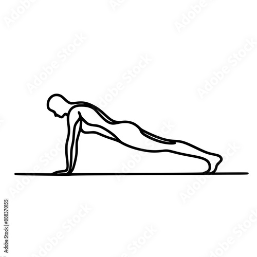 man in plank pose, general core strengthening exercise, viewed from afar, single line vector drawing