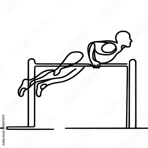 single line vector drawing of a man doing push-ups on parallel bars, demonstrating strength and balance