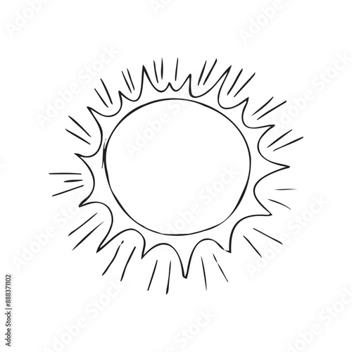 Hand drawn sun icon. Sunshine design element doodle sketch, scribble isolated sunlight symbol
