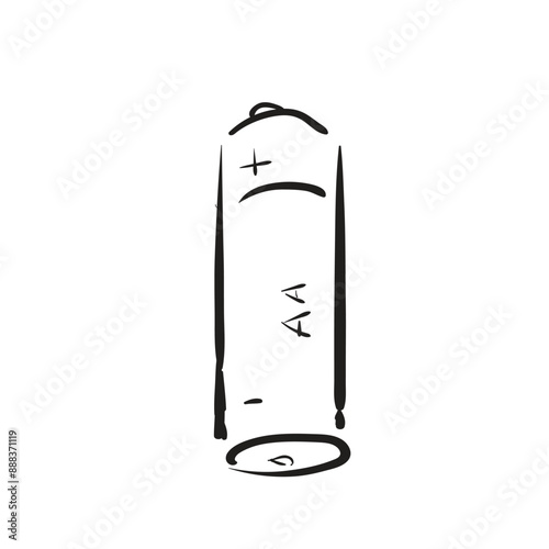Hand drawn AA battery icon. AA battery doodle sketch, scribble design element isolated