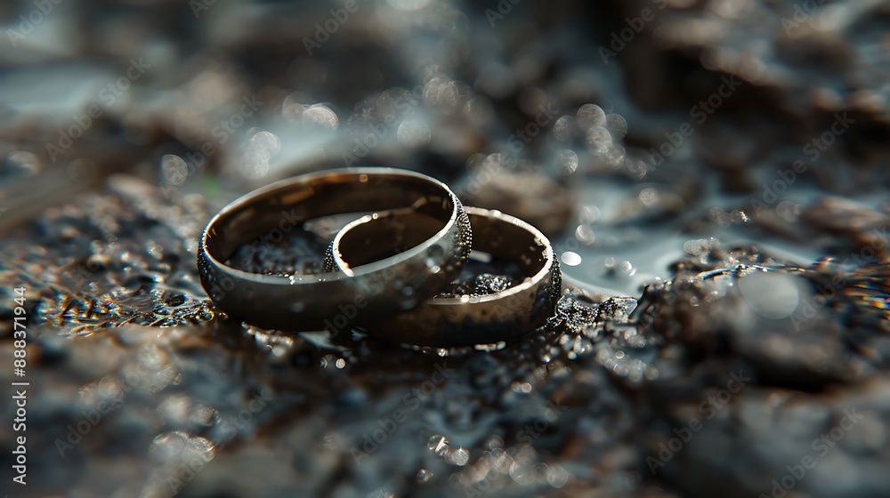 A rough surface shows two wedding rings that match A rough surface shows two wedding rings that match