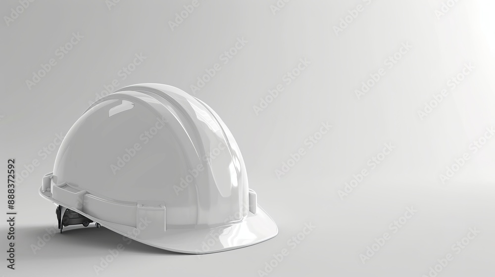 A compact white hard hat with a minimalist design, displayed on a white background, demonstrating its efficiency in providing safety and protection during construction activities. A compact white hard hat with a minimalist design, displayed on a white background, demonstrating its efficiency in providing safety and protection during construction activities.