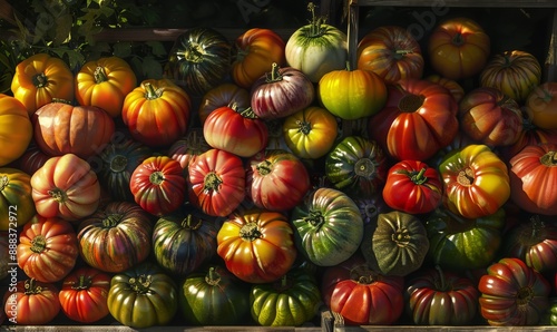 Array of colorful heirloom tomatoes photo