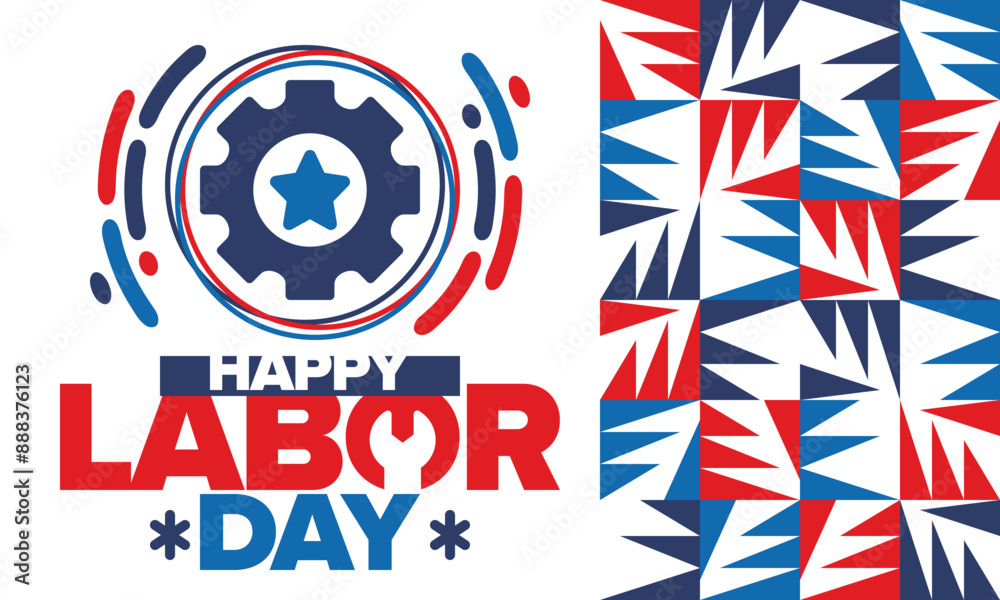 Obraz premium Happy Labor Day. Public federal holiday, celebrate annual in United States. American labor movement. Patriotic american elements. Poster, card, banner and background. Vector illustration