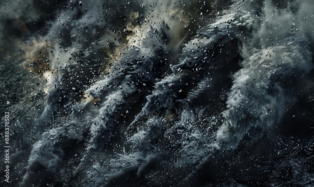 Charcoal dust from a controlled burn dances in the air, forming ephemeral abstract shapes Charcoal dust from a controlled burn dances in the air, forming ephemeral abstract shapes