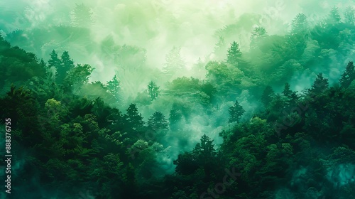 Wallpaper Mural A green forest with misty trees and fog. Torontodigital.ca