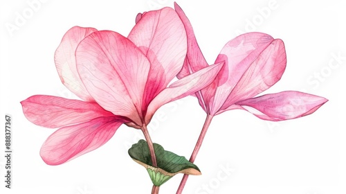 a chibi cyclamen, watercolor illustration, soft pink, isolated on white background