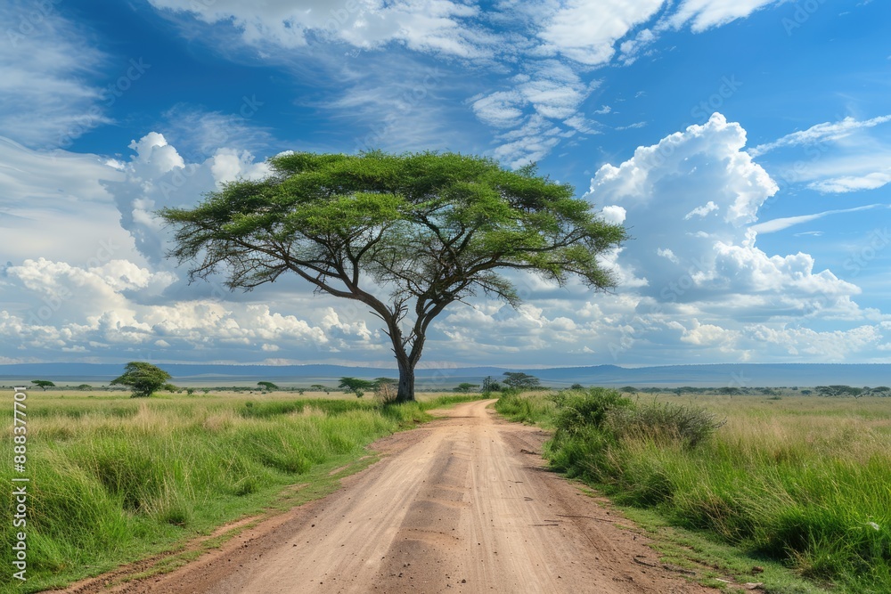 Obraz premium Serene Landscape with a Tree-Lined Path