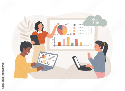 Synchronized access isolated cartoon vector illustrations.