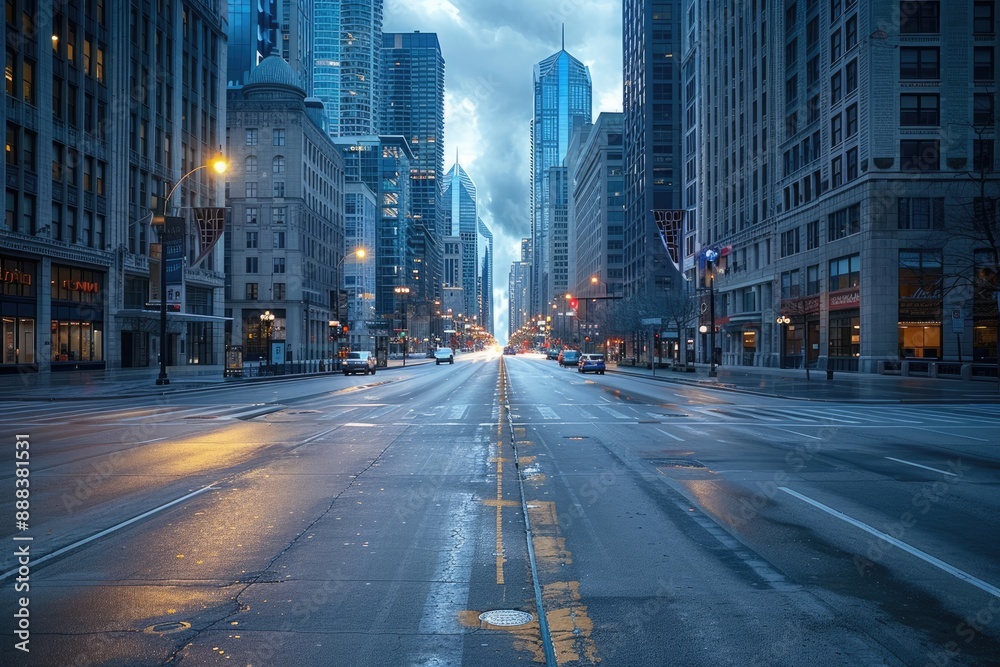 Obraz premium Empty City Street Under A Cloudy Sky