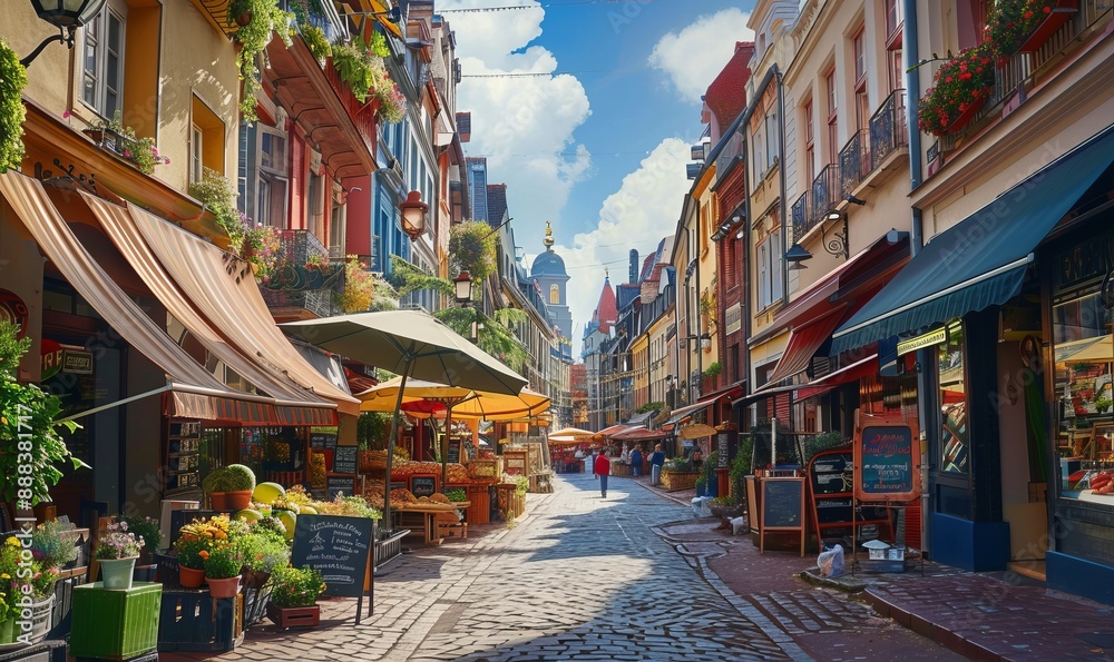 Fototapeta premium European city tour exploring historic landmarks and vibrant street markets