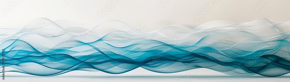 Obraz premium Abstract waves of blue and white blending seamlessly on a light background, creating a serene and flowing visual effect.