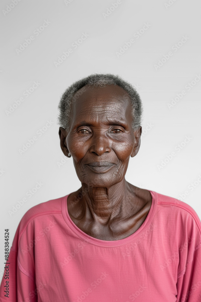 Elderly Woman in Pink Shirt Supporting Breast Cancer Awareness Elderly Woman in Pink Shirt Supporting Breast Cancer Awareness